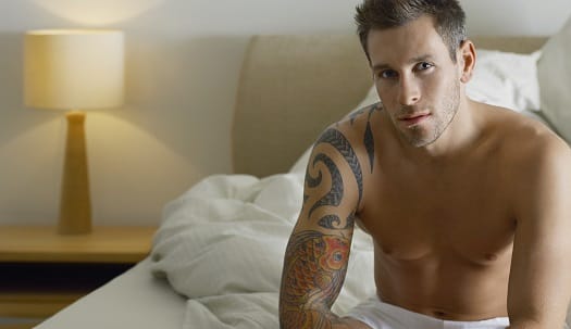 man tattoo on right arm